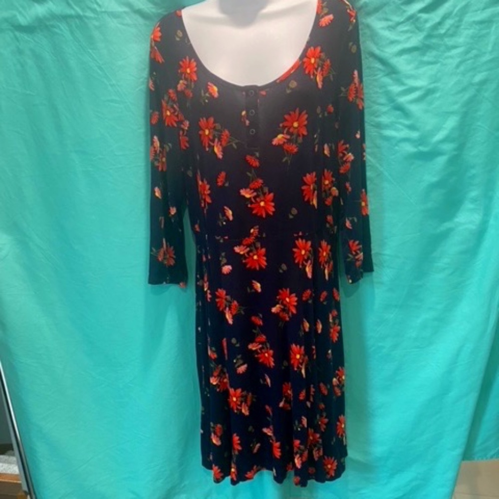 Navy Long Sleeve Floral Dress